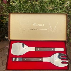 Burnco Stainless Steel Salad Tong Serving Spoon Fork Interlocking Set
